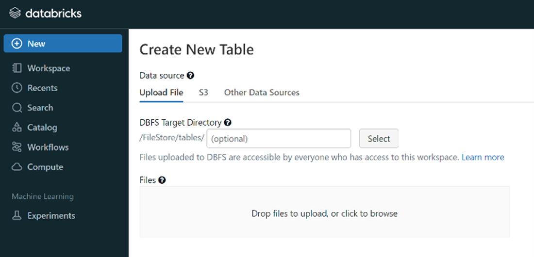 Hochladen von lokalen Dateien in Databricks.