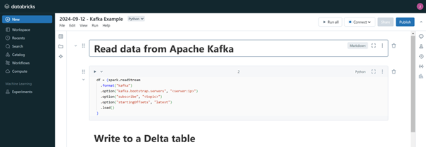 Beispiels Notizbuch um Daten aus Kafka zu importieren in Databricks.