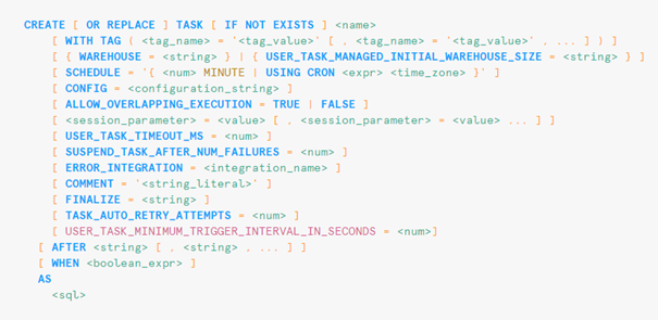 Eine Task in Snowflake ist eine umfassend konfigurierbare, automatisierte Einheit zur Ausführung von SQL-Befehlen.